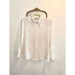 SUSAN BRISTOL VINTAGE White‎ Blouse  with Gold Accents